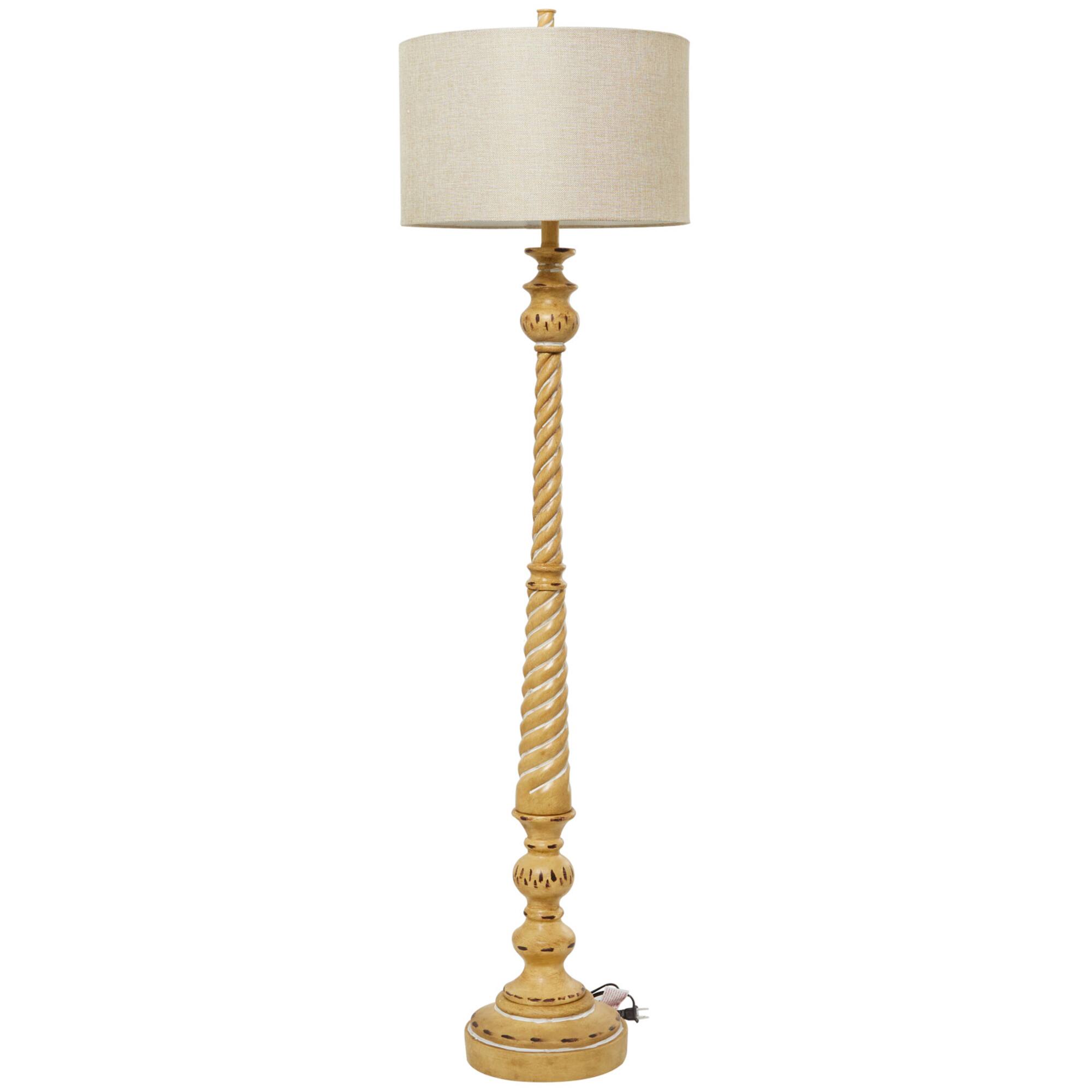 Brown Polystone Turned Style Floor Lamp with Drum Shade 16" x 16" x 60"